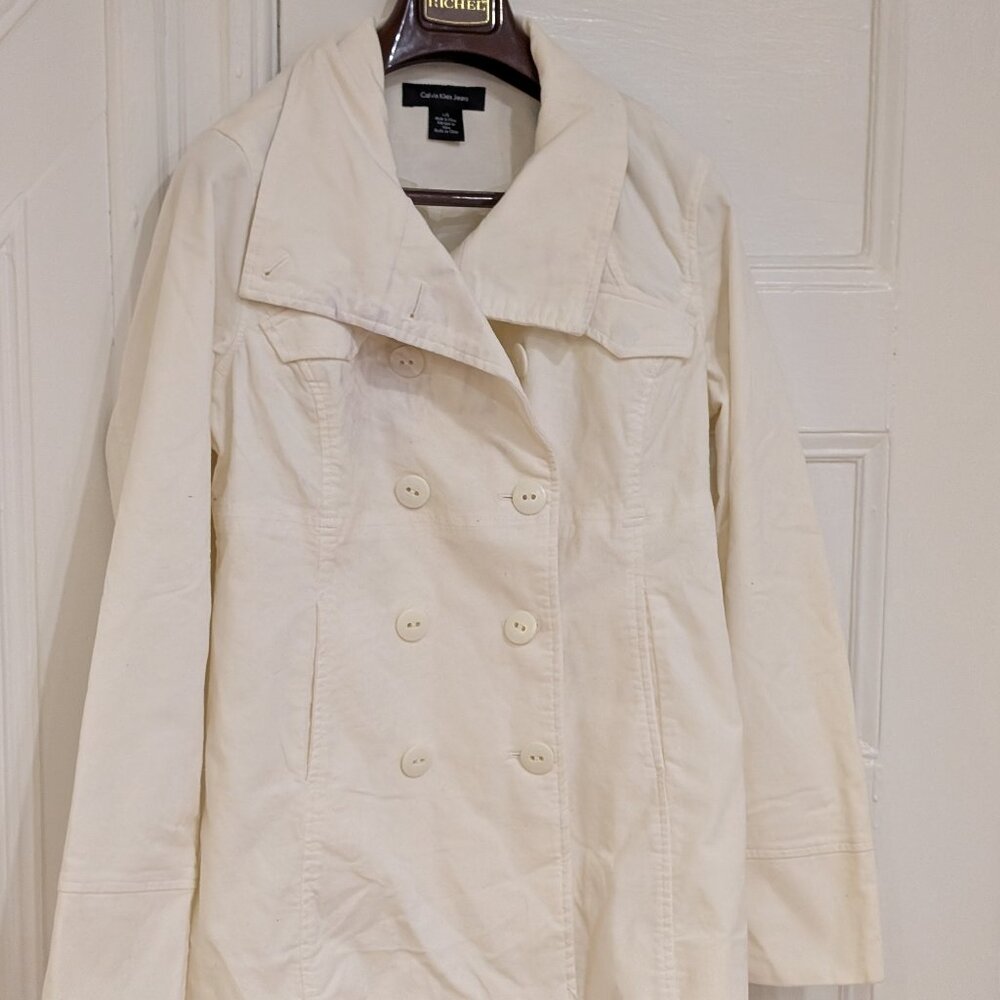Calvin Klein Cream Button Down Coat Size L
